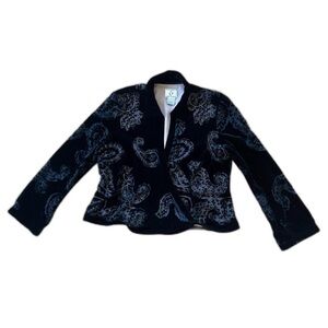 Ice Black Velvet Paisley-Print Open Jacket